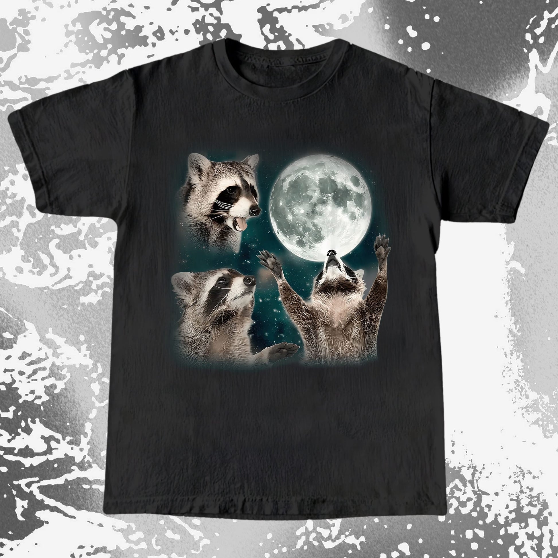 Three Raccoons Howling at the Moon Shirt, funny meme tee gift (view 3)