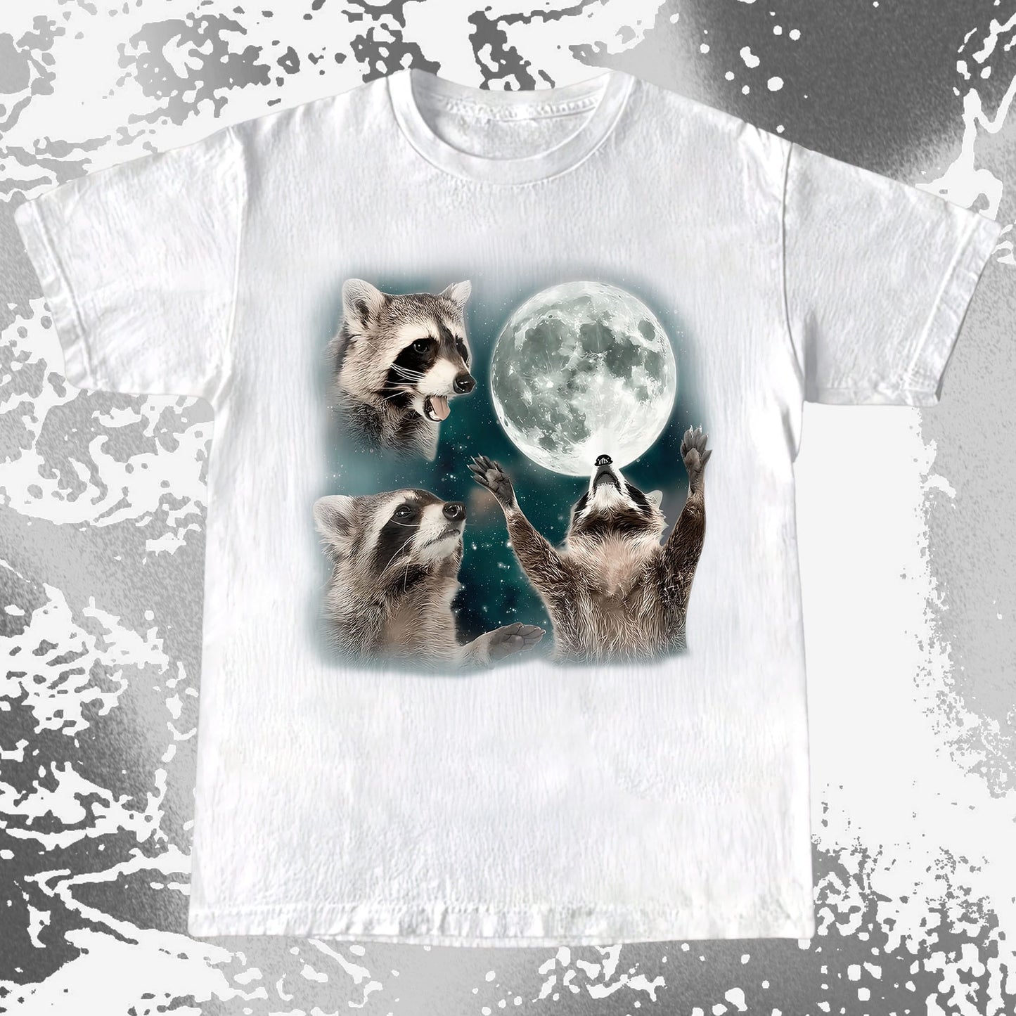 Three Raccoons Howling at the Moon Shirt, funny meme tee gift (view 4)