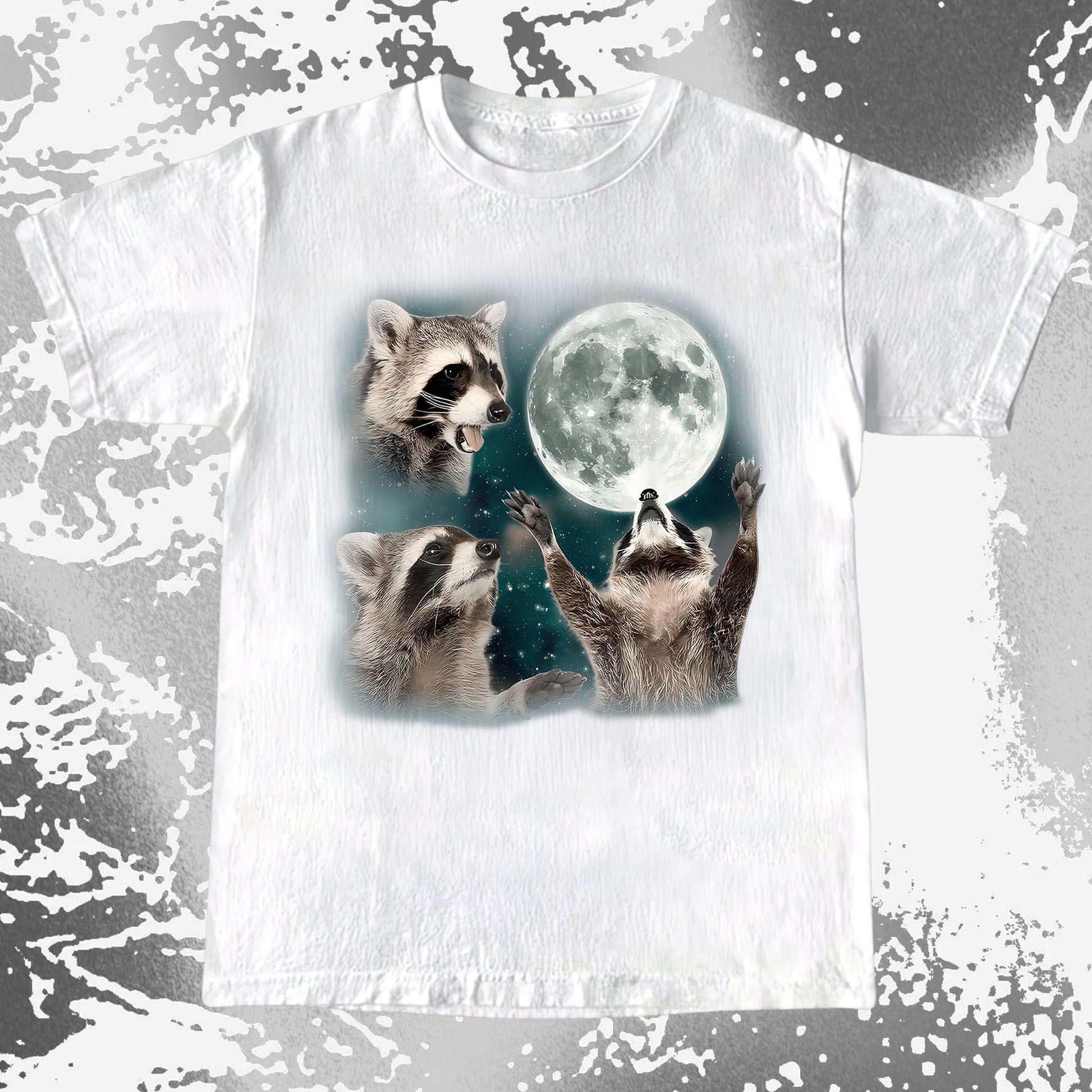 Three Raccoons Howling at the Moon Shirt, funny meme tee gift (view 4)