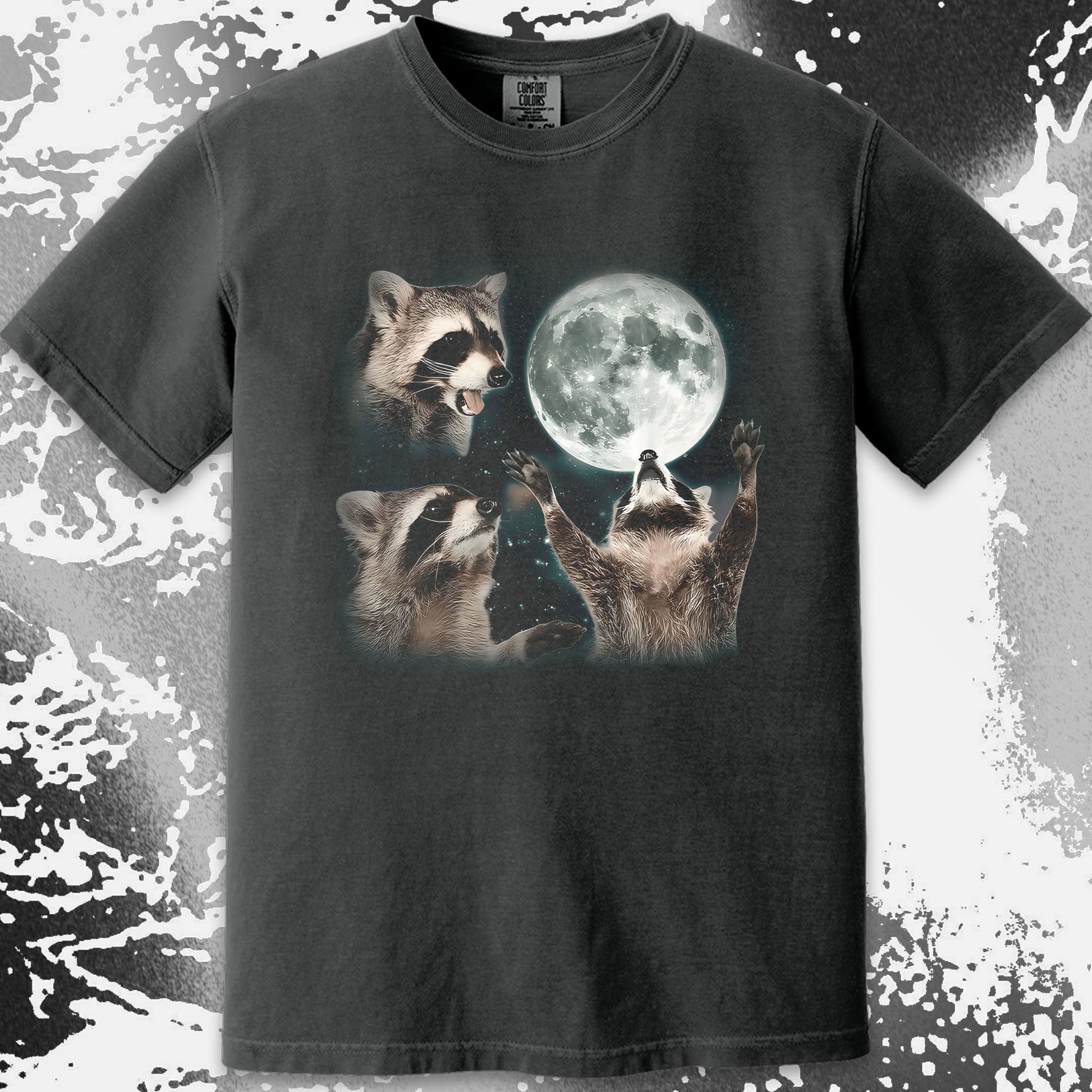 Three Raccoons Howling at the Moon Shirt, funny meme tee gift (view 13)