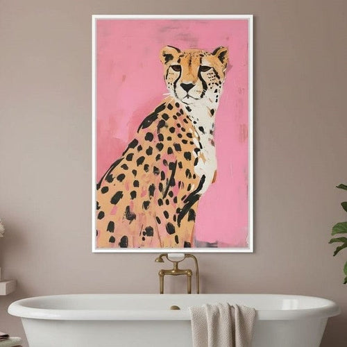 Cheetah Safari Elegance on Pink Canvas Wall Art