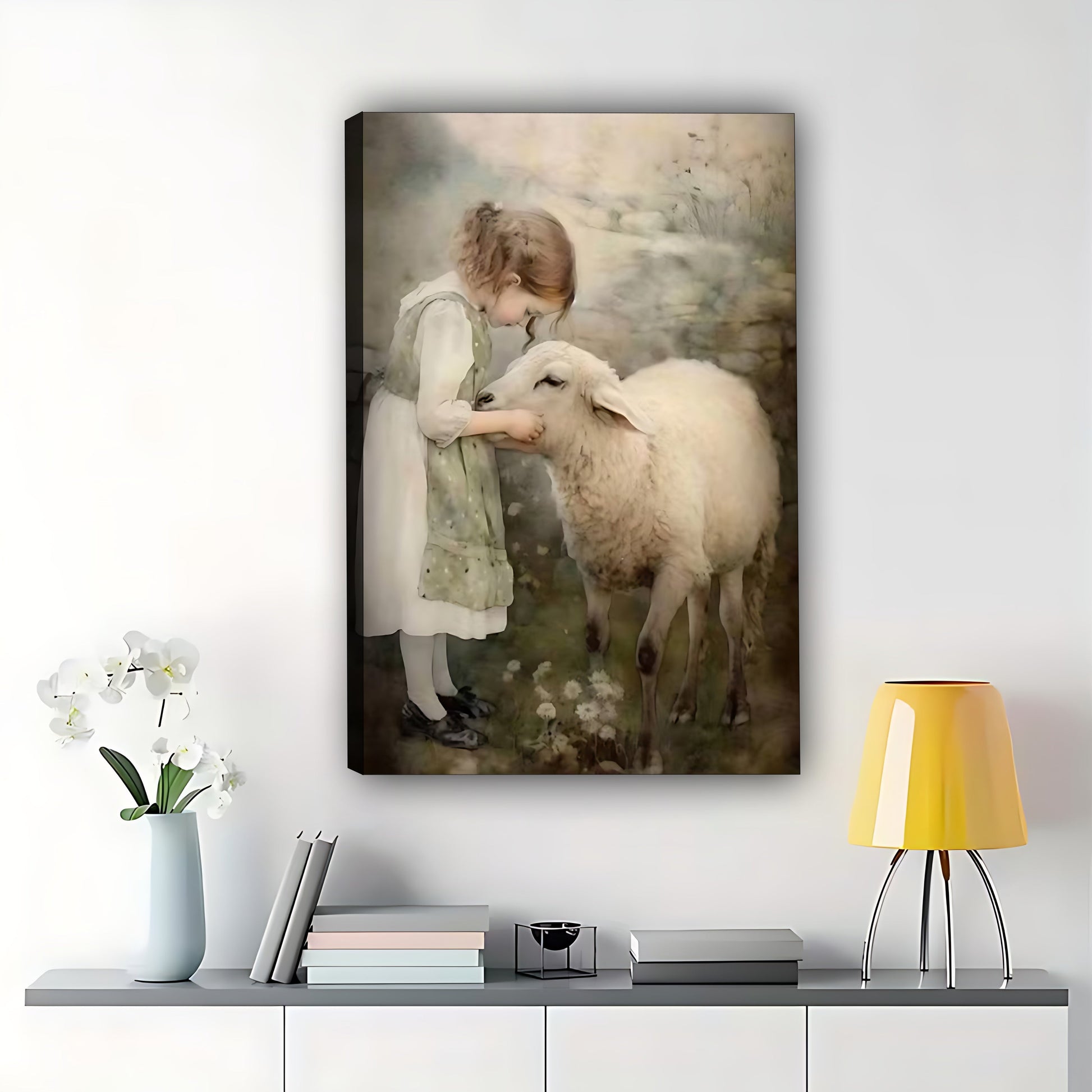 Pastoral Sheep Figure Canvas Wall Art - Rustic Home Decor