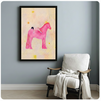 Girl and Pink Horse Dreamy Watercolor Canvas Print