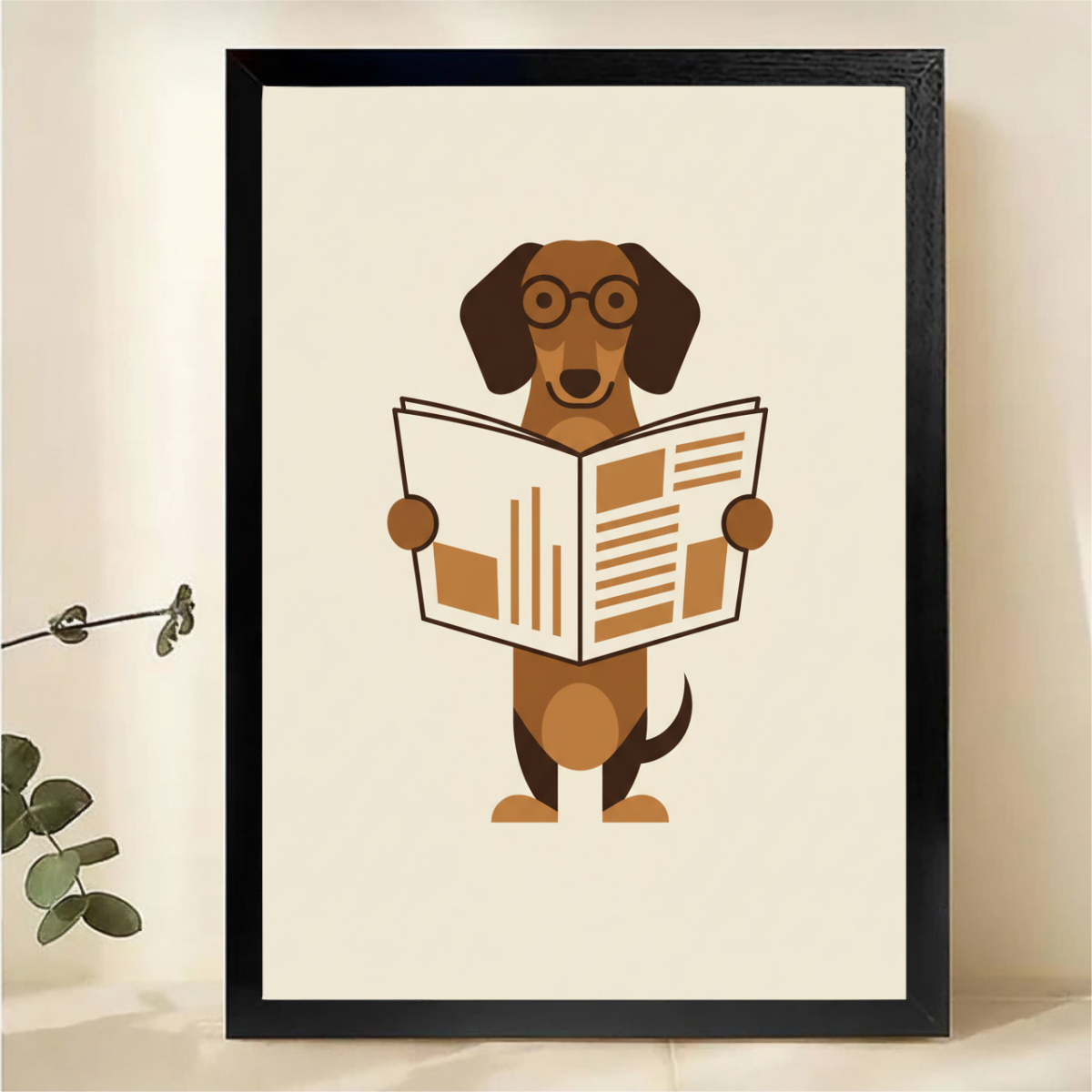 Dachshund Reading Newspaper Wall Art - Minimalist Dog Print