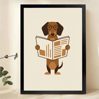 Dachshund Reading Newspaper Wall Art - Minimalist Dog Print