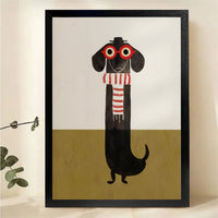 Hipster Dachshund in Glasses and Scarf Wall Art - Minimalist Illustrated Canvas Print