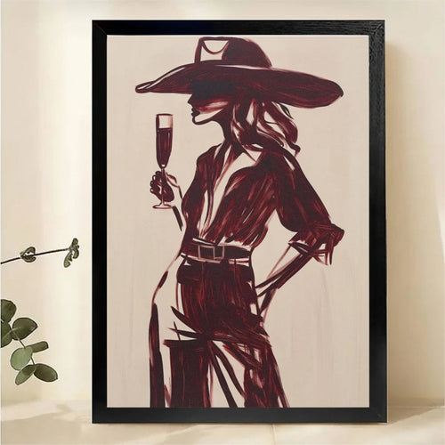 Elegant Woman with Champagne Wall Art - Burgundy Fashion Silhouette Print