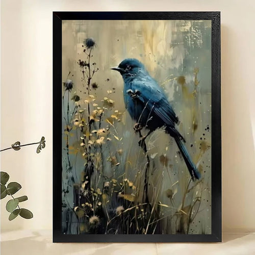 Blue Bird Watercolor Wall Art - Wildflower Nature Print