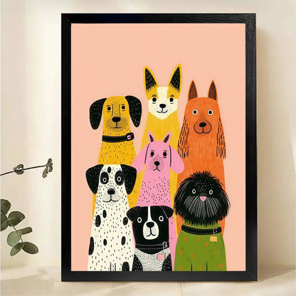 Colorful Dog Squad Wall Art - Cute Dog Breeds Canvas Print