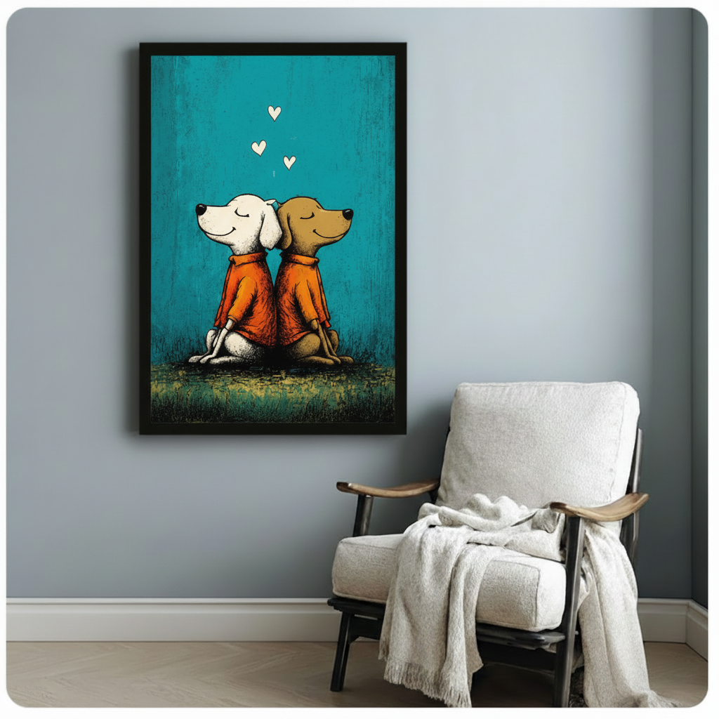 Two Dogs in Love Street Art Canvas Wall Art