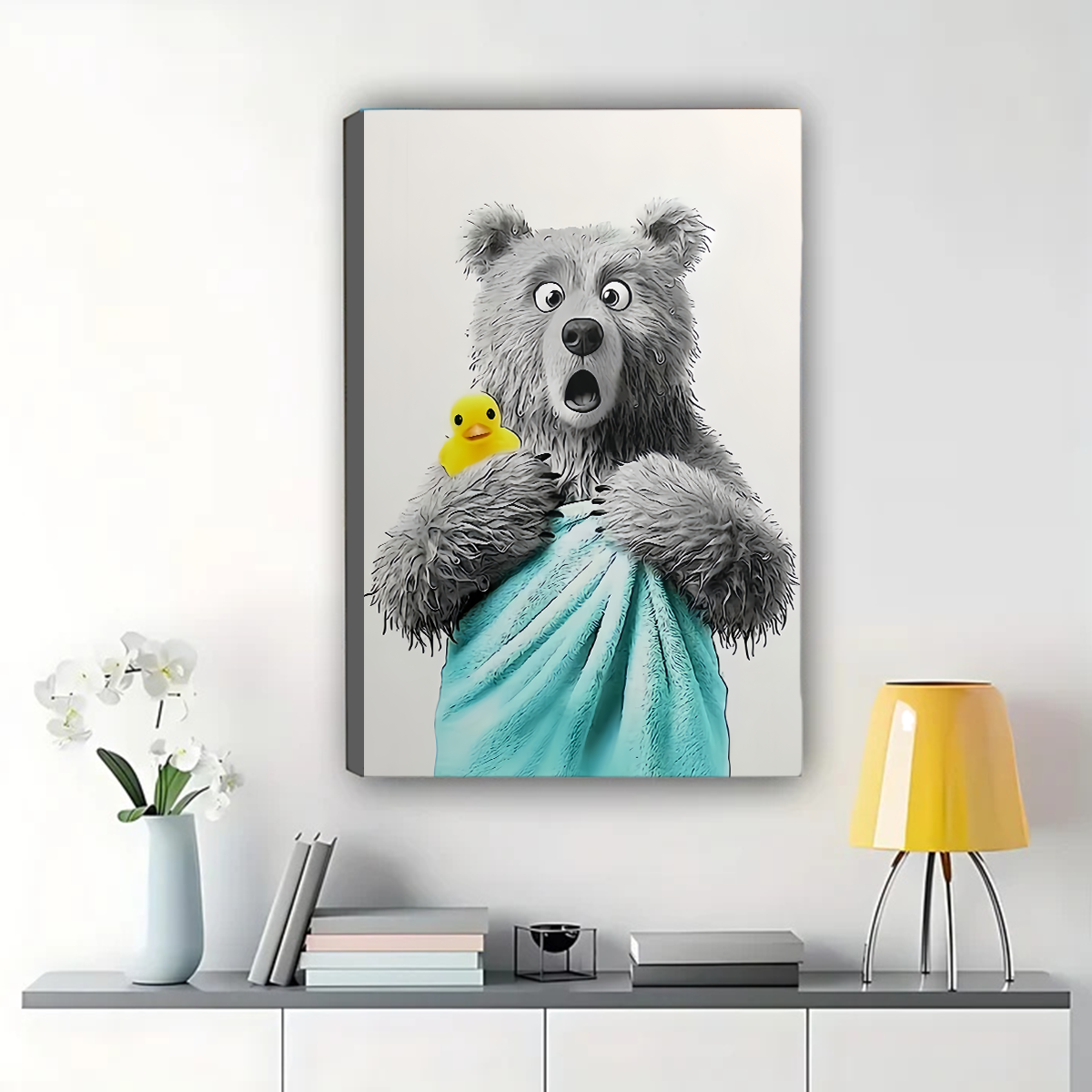 Bear Bath Time Art Print - Funny Bathroom Wall Decor Canvas Wall Art