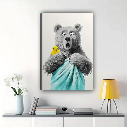 Bear Bath Time Art Print - Funny Bathroom Wall Decor Canvas Wall Art