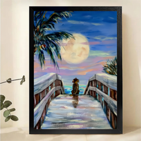 Dog Watching Moon Beach Wall Art - Tropical Sunset Print