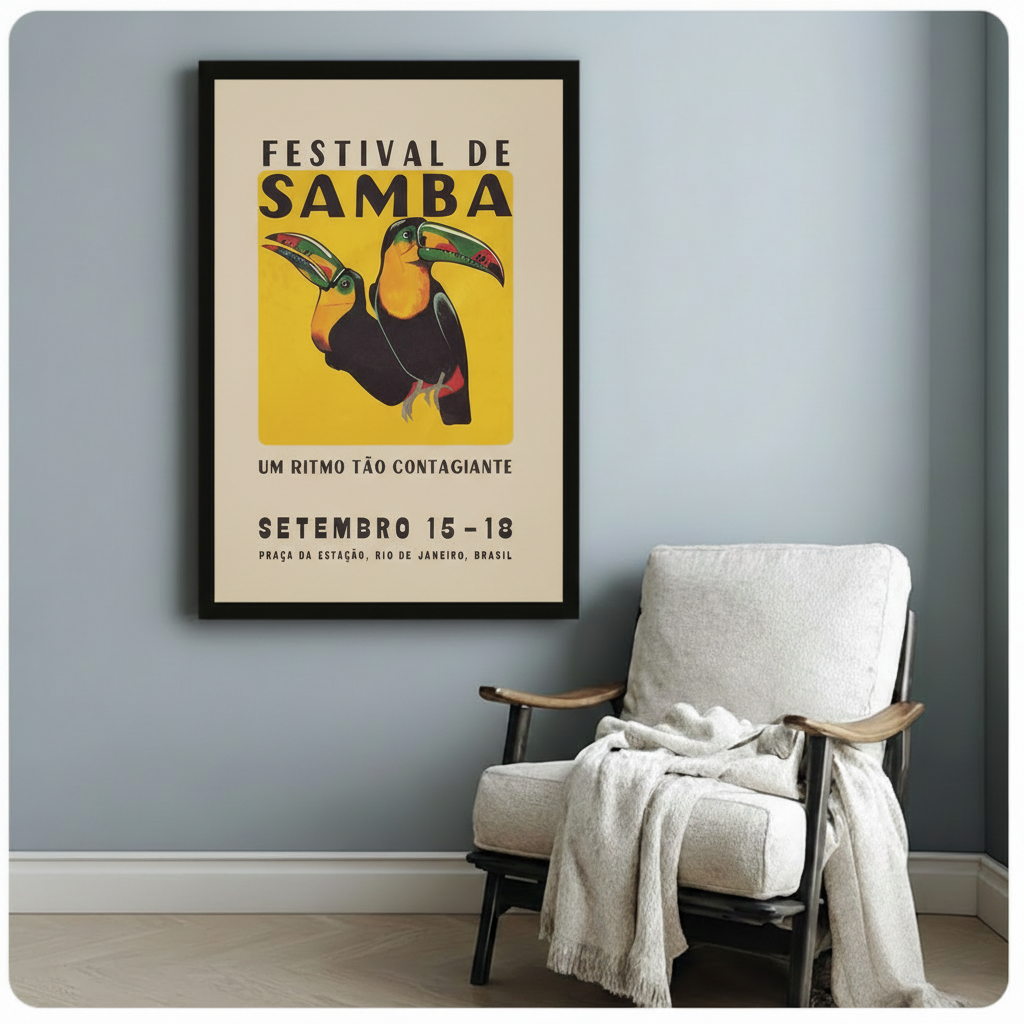 Vintage Samba Festival Toucan Retro Poster Canvas Wall Art