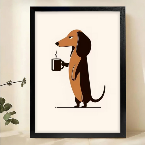 Dachshund Coffee Lover Art - Funny Dog Wall Decor Canvas Wall Art