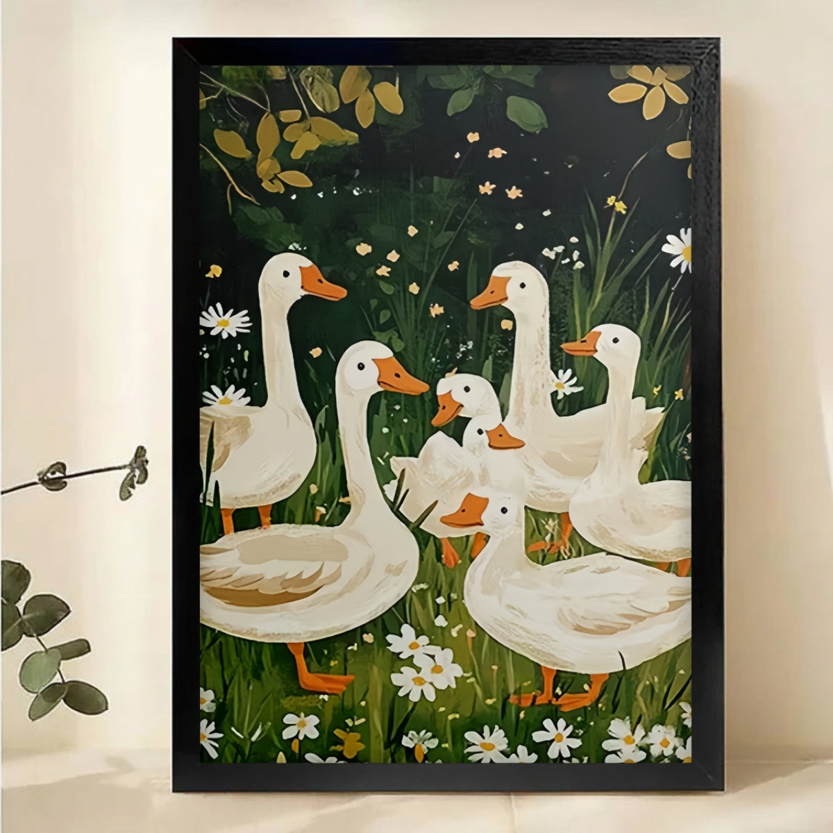 White Ducks Garden Art - Farmhouse Cottage Wall Decor Canvas Wall Art