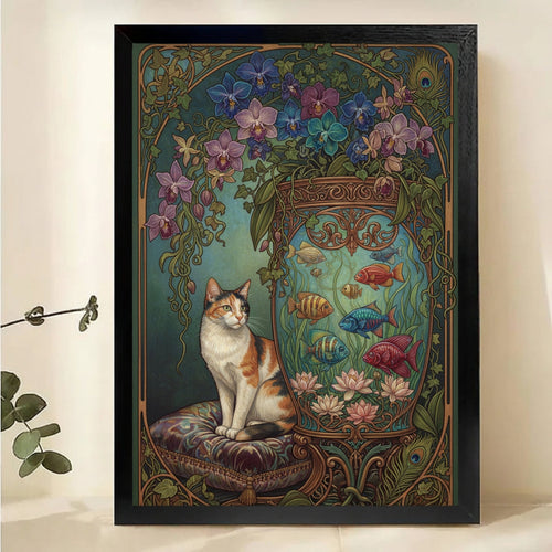 Cat and Koi Fish Art - Art Nouveau Floral Canvas Print