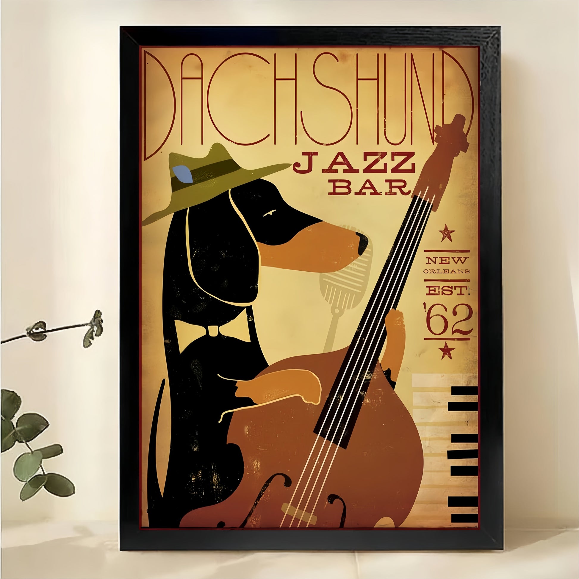 Dachshund Jazz Bar Wall Art - Vintage New Orleans Poster Print