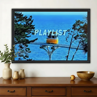 Coastal Cable Car Playlist Wall Art – Retro Y2K Travel Photo Canvas Print on Natural Wood Frame