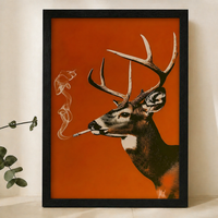 Smoking Stag Wall Art – Bold Retro Pop Art Canvas Print on Natural Wood Frame