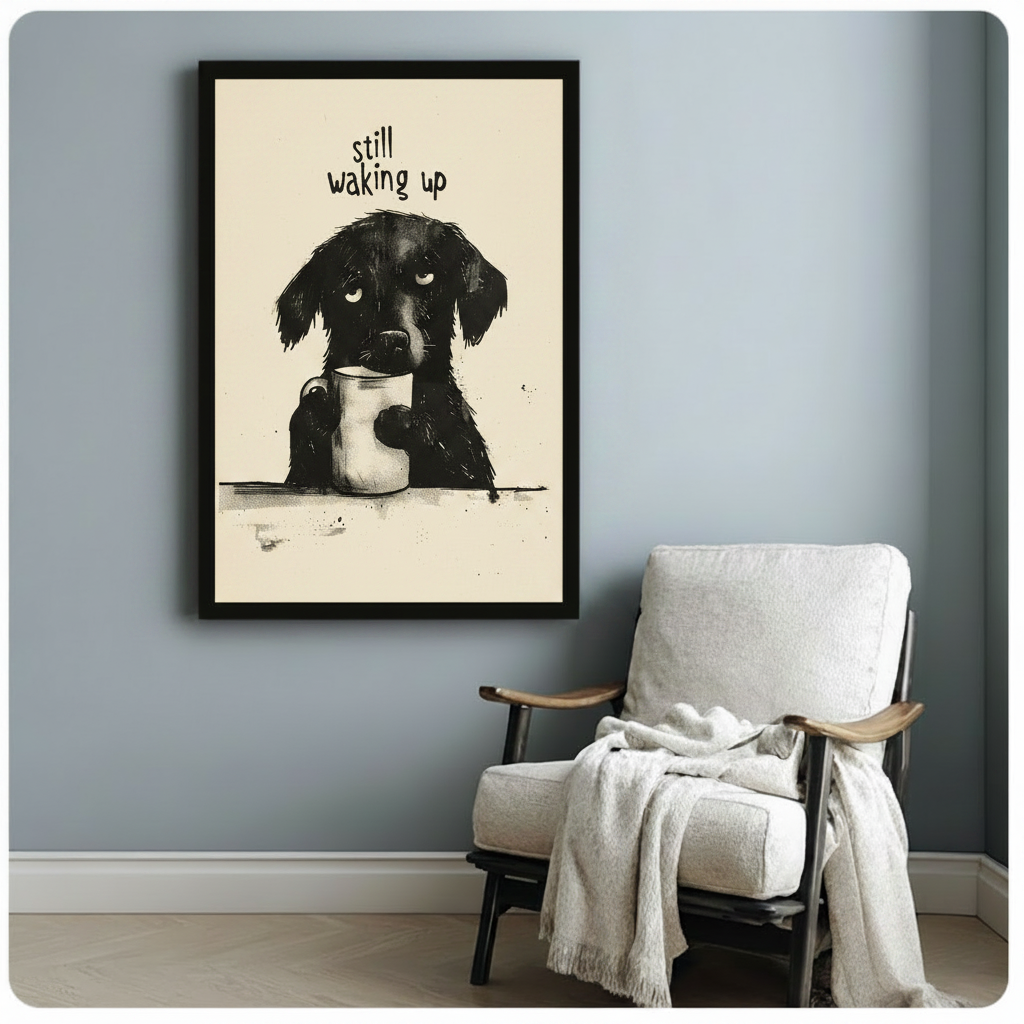 Still Waking Up Puppy Coffee Funny Canvas Print