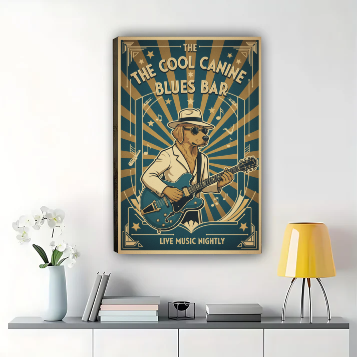 Cool Canine Blues Bar Poster - Vintage Dog Music Wall Art