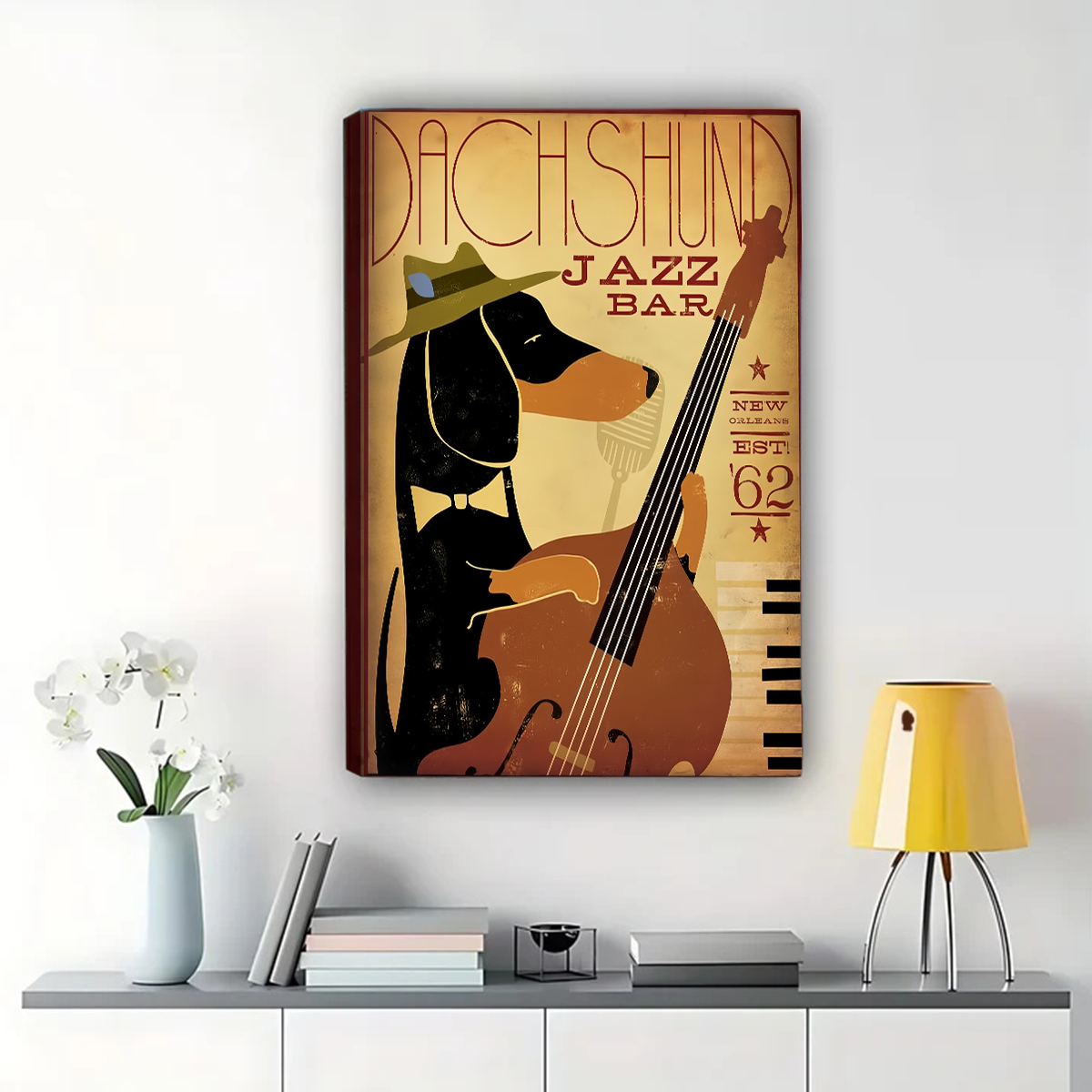 Dachshund Jazz Bar Wall Art - Vintage New Orleans Poster Print