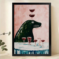 Seal Balancing Wine Glasses Wall Art – Funny Animal Canvas