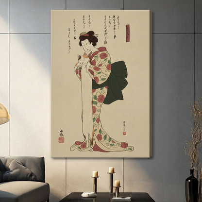 Japanese Ukiyo-e Woman Cat Canvas Art Wall Art