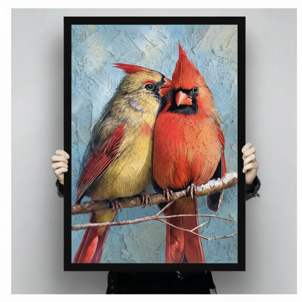 Cardinal Couple Oil Painting Canvas Wall Art