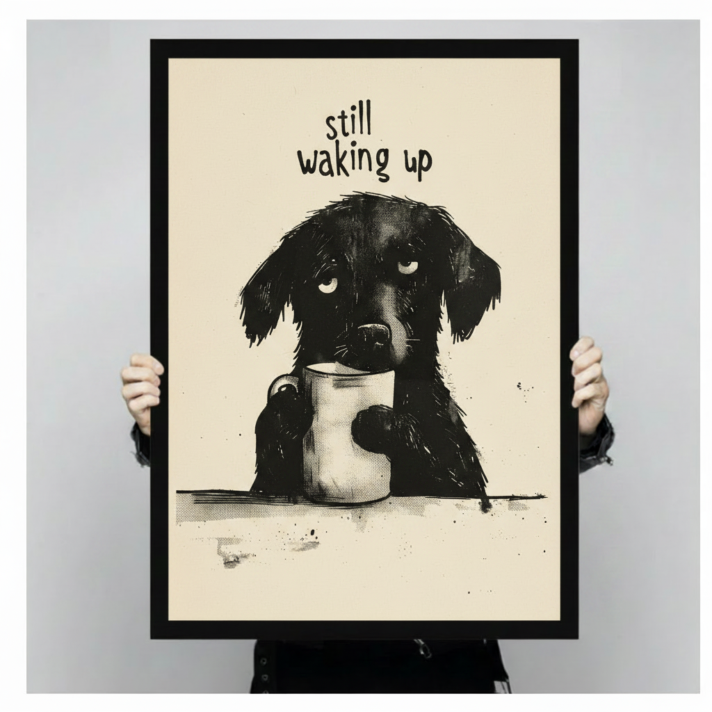 Still Waking Up Puppy Coffee Funny Canvas Print