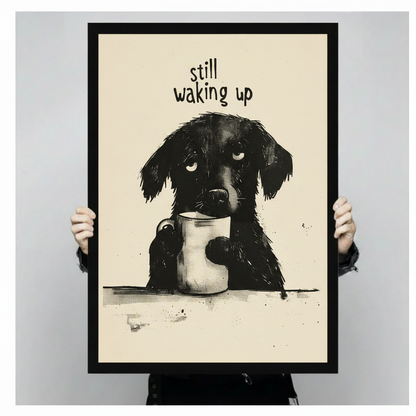 Still Waking Up Puppy Coffee Funny Canvas Print