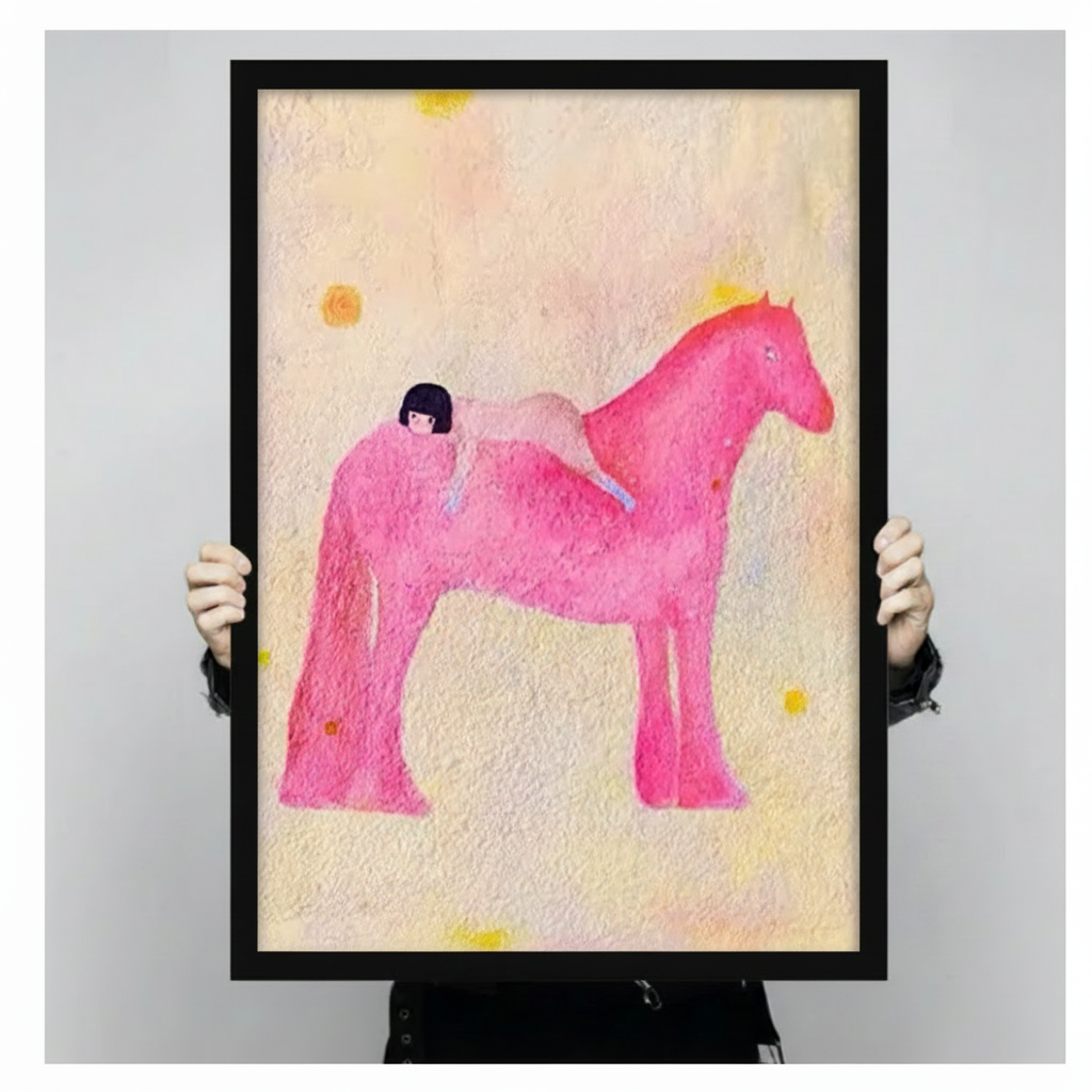 Girl and Pink Horse Dreamy Watercolor Canvas Print