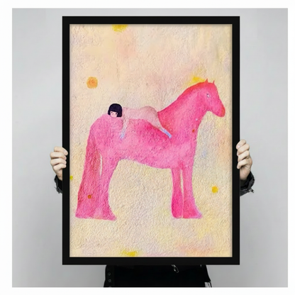 Girl and Pink Horse Dreamy Watercolor Canvas Print
