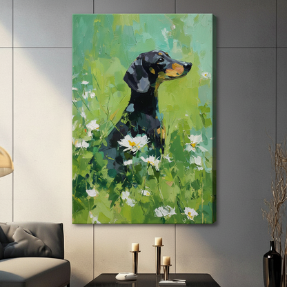 Dachshund Daisy Field Impressionist Canvas Wall Art