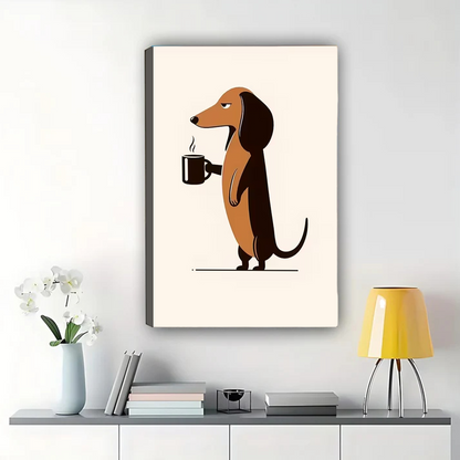 Dachshund Coffee Lover Art - Funny Dog Wall Decor Canvas Wall Art
