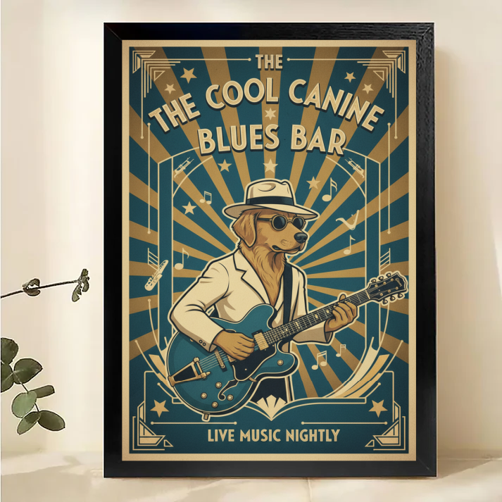 Cool Canine Blues Bar Poster - Vintage Dog Music Wall Art