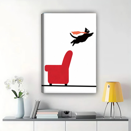 Flying Cat Superhero - Minimalist Black Cat Canvas Wall Art
