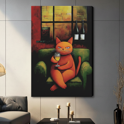 Orange Cat Wine Sofa Expressionist Bold Canvas Print