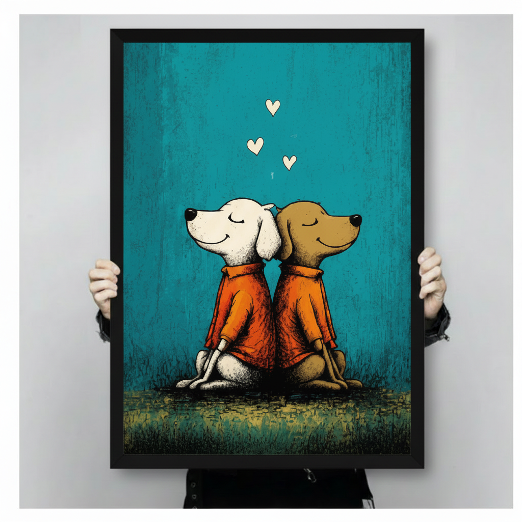 Two Dogs in Love Street Art Canvas Wall Art