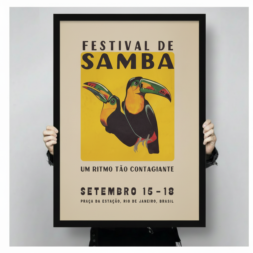 Vintage Samba Festival Toucan Retro Poster Canvas Wall Art