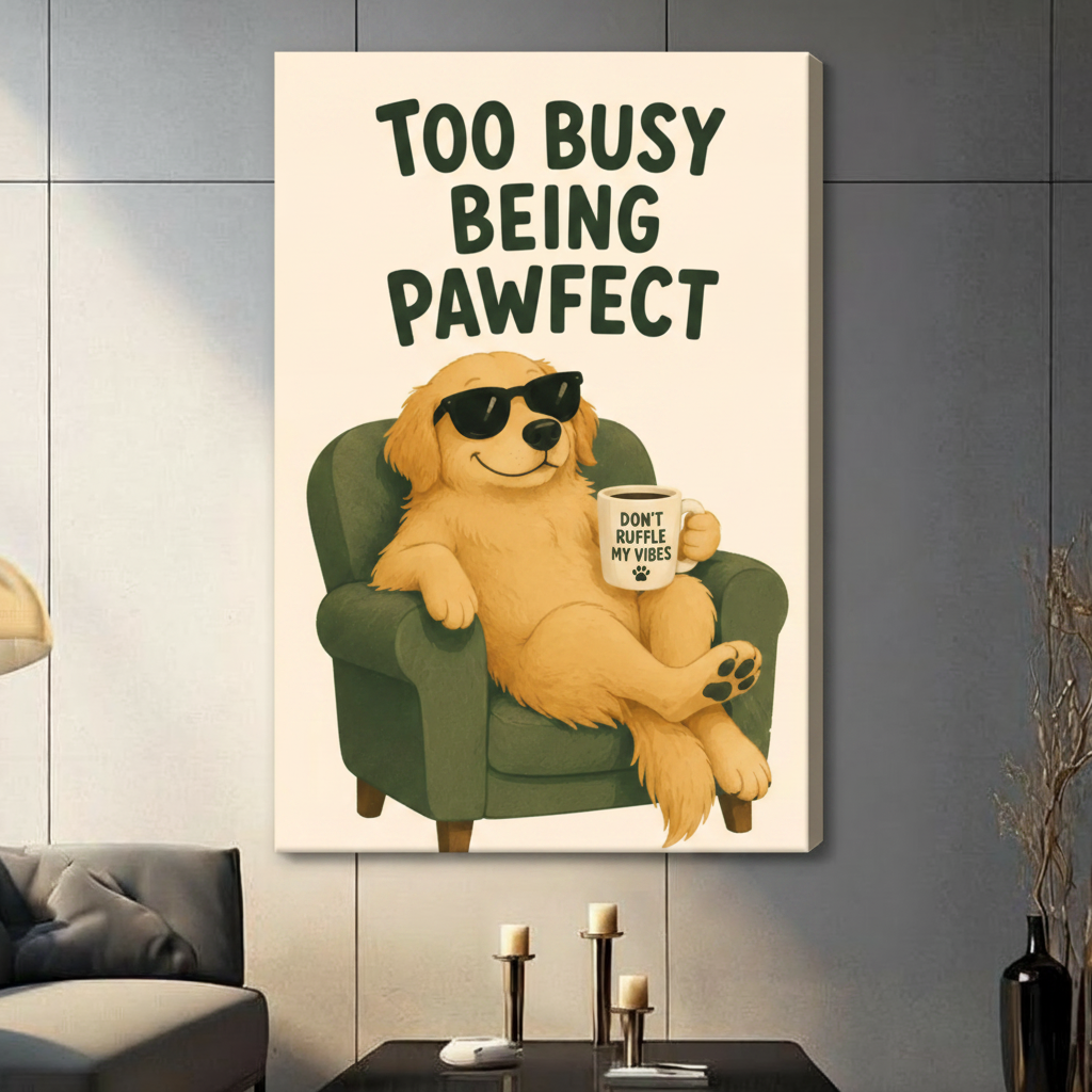 Pawfect Golden Retriever Funny Poster Canvas Art