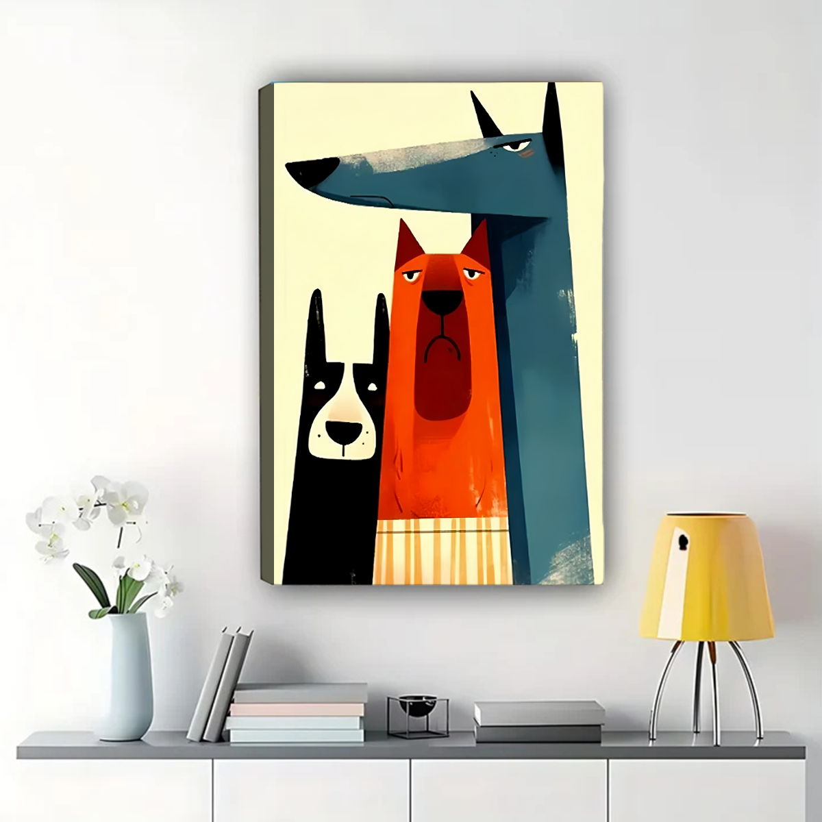 Colorful Dog Trio Wall Art - Abstract Pet Portrait