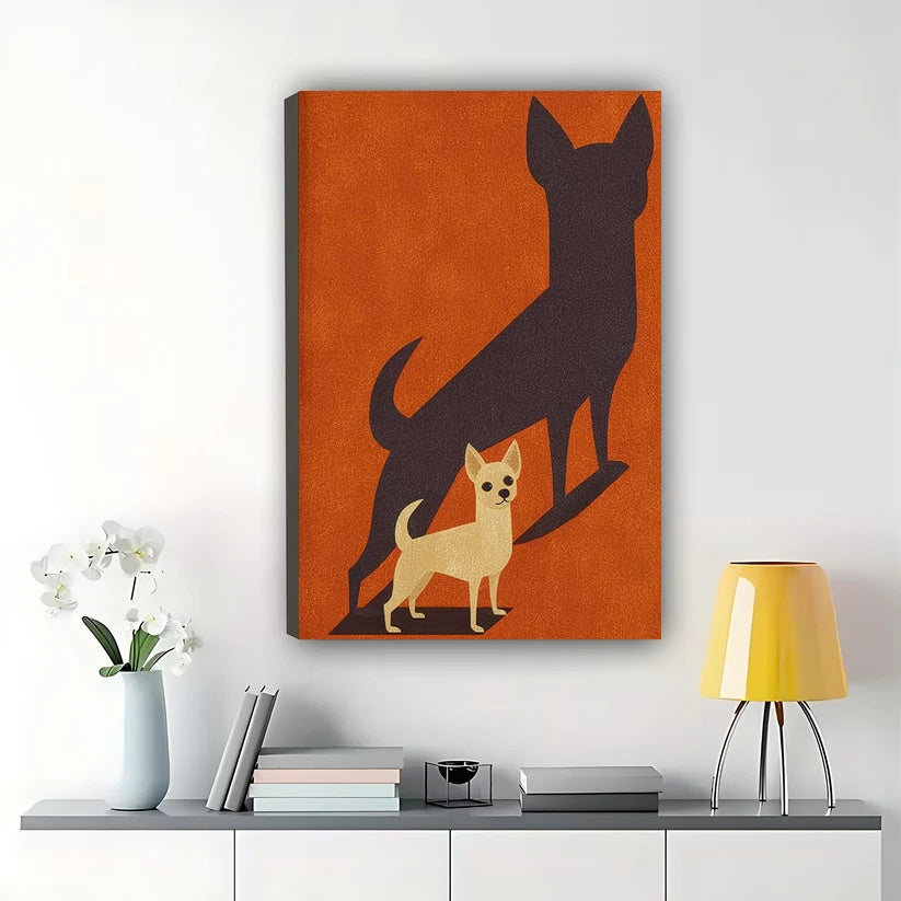 Chihuahua Silhouette Wall Art – Modern Orange Dog Canvas Print (Unframed, Rolled)
