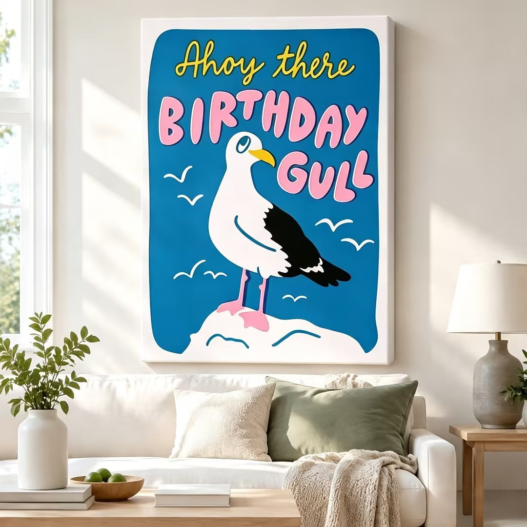Ahoy There Birthday Gull Retro Canvas Art Wall Art
