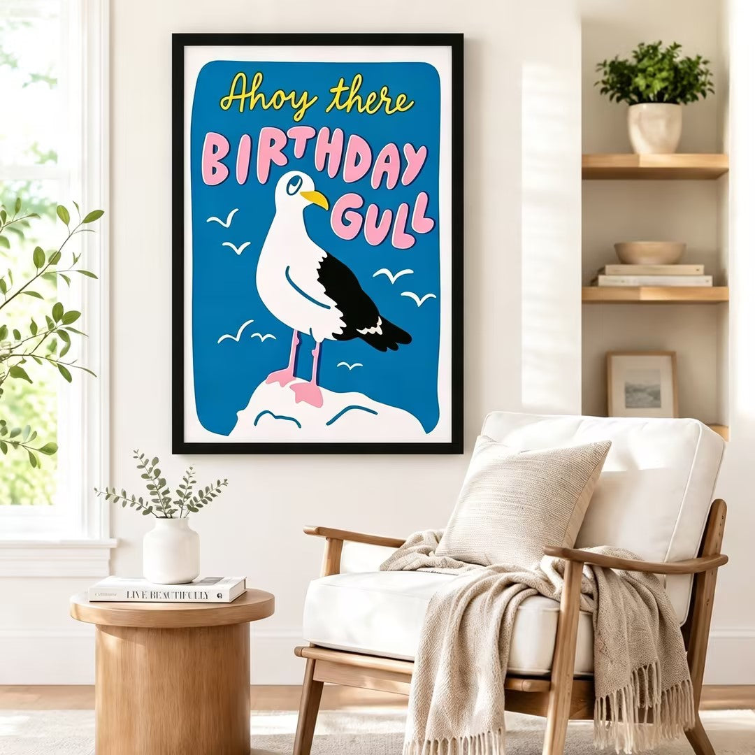 Ahoy There Birthday Gull Retro Canvas Art Wall Art