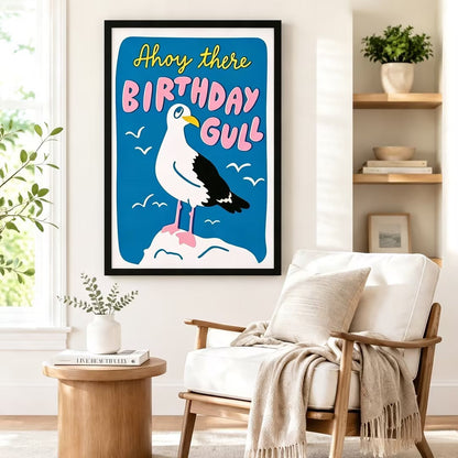 Ahoy There Birthday Gull Retro Canvas Art Wall Art