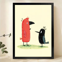 Two Birds Wall Art - Whimsical Red and Black Print