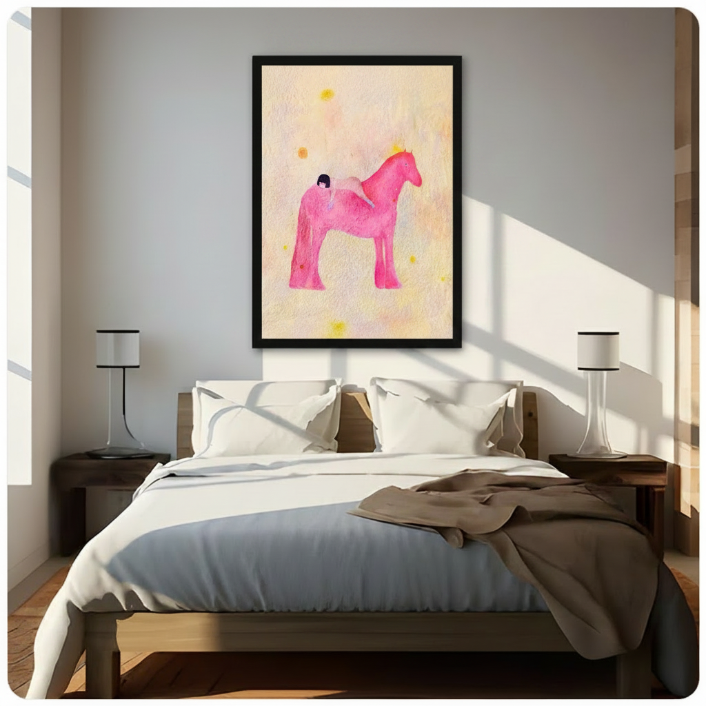Girl and Pink Horse Dreamy Watercolor Canvas Print