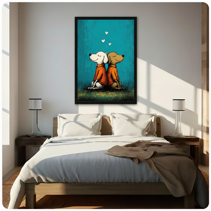 Two Dogs in Love Street Art Canvas Wall Art